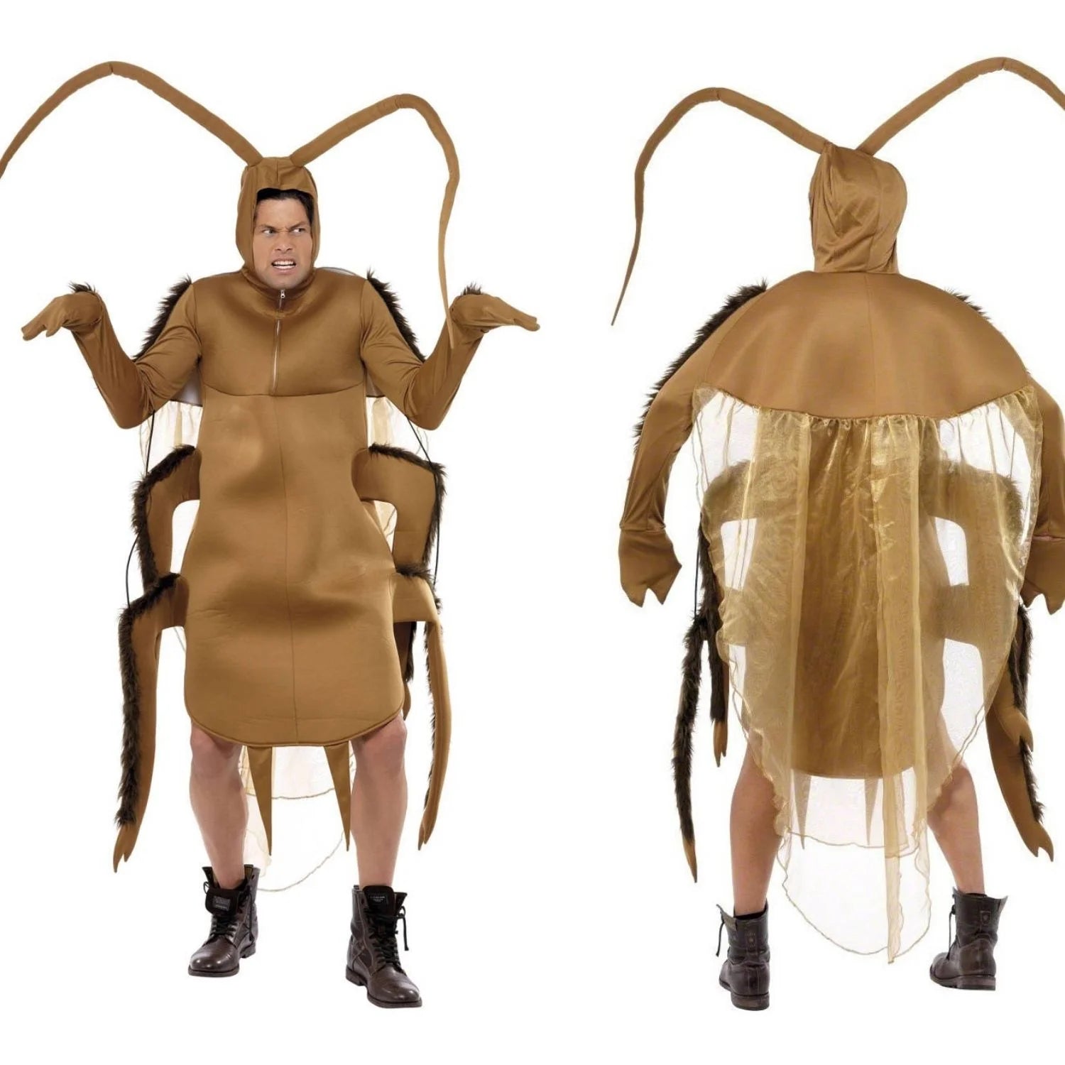 Disfraz cucaracha para adulto con traje marrón y antenas