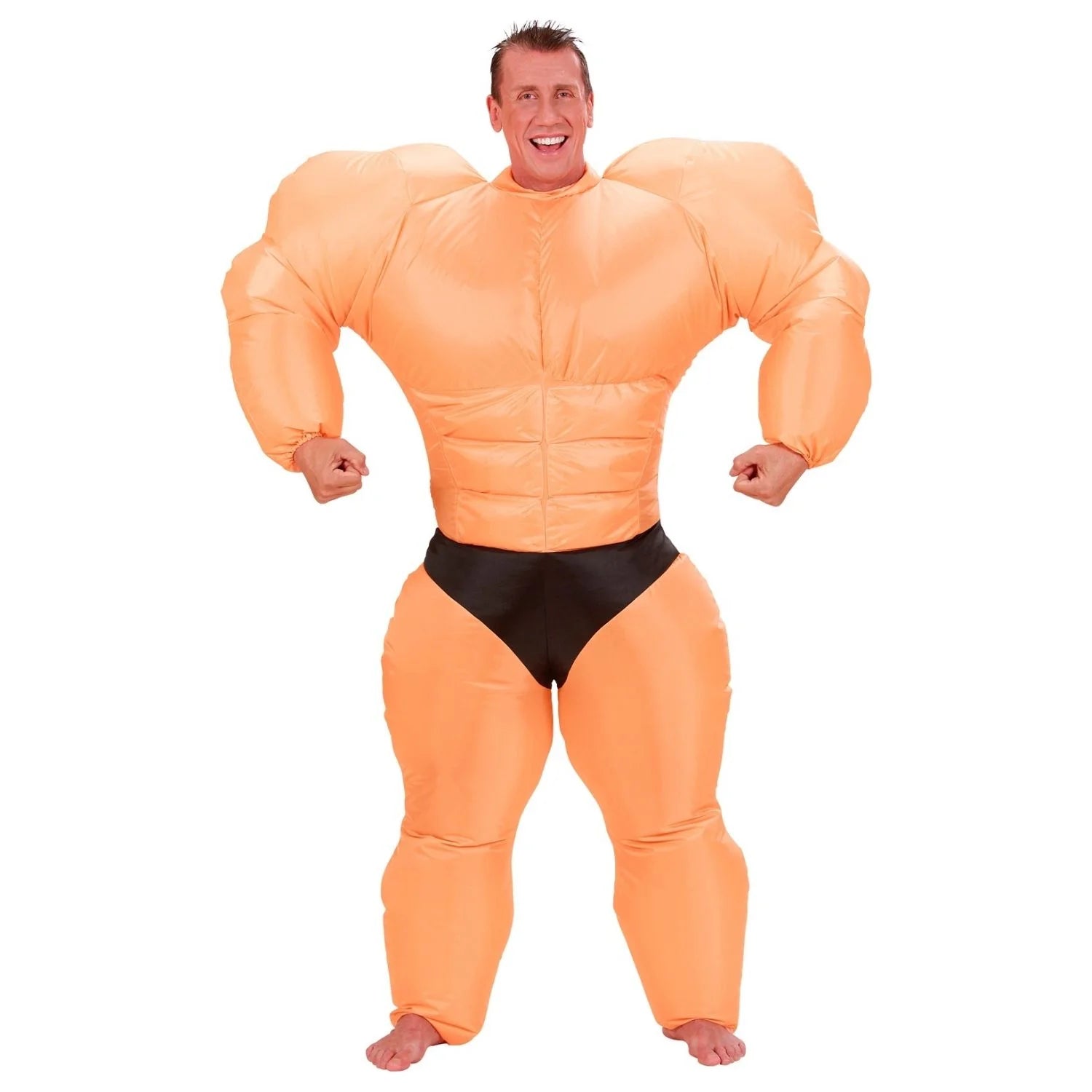 Disfraz culturista hinchable adulto con ventilador y efecto musculoso gigante