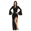 Disfraz dama gótica para mujer con vestido largo negro estilo Morticia Addams