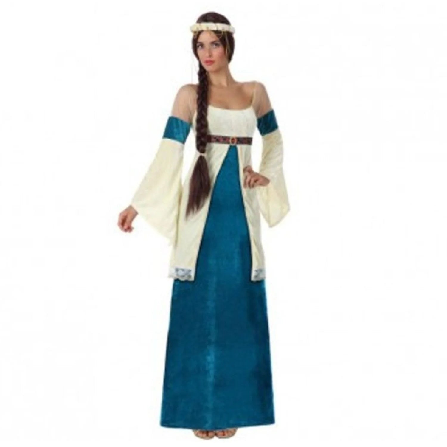 Disfraz dama medieval adulta con vestido y diadema para la cabeza