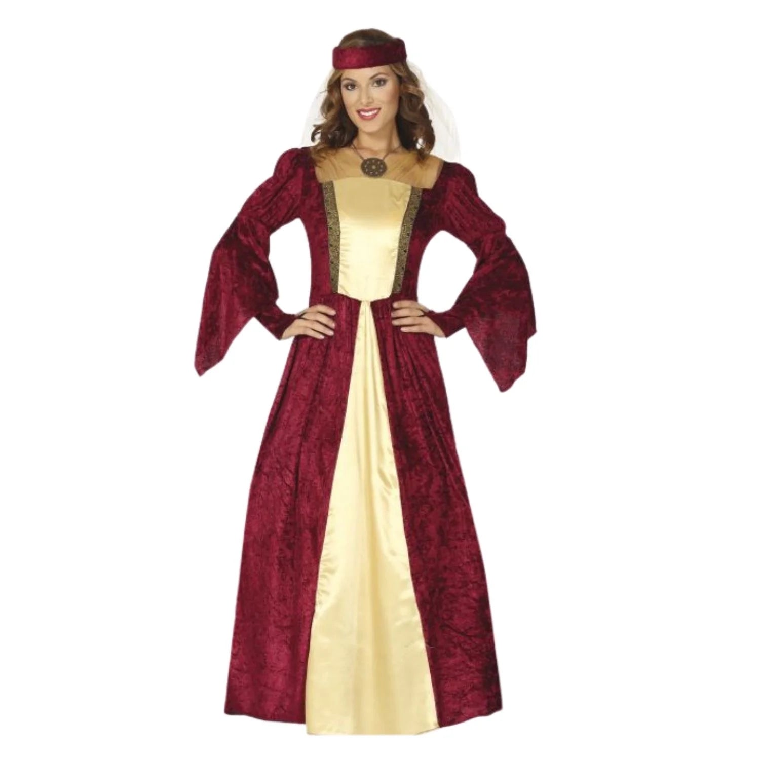 Disfraz de dama medieval para mujer con vestido y velo