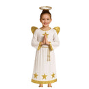 Niño con disfraz de ángel infantil con vestido blanco, alas y cinturón para Navidad