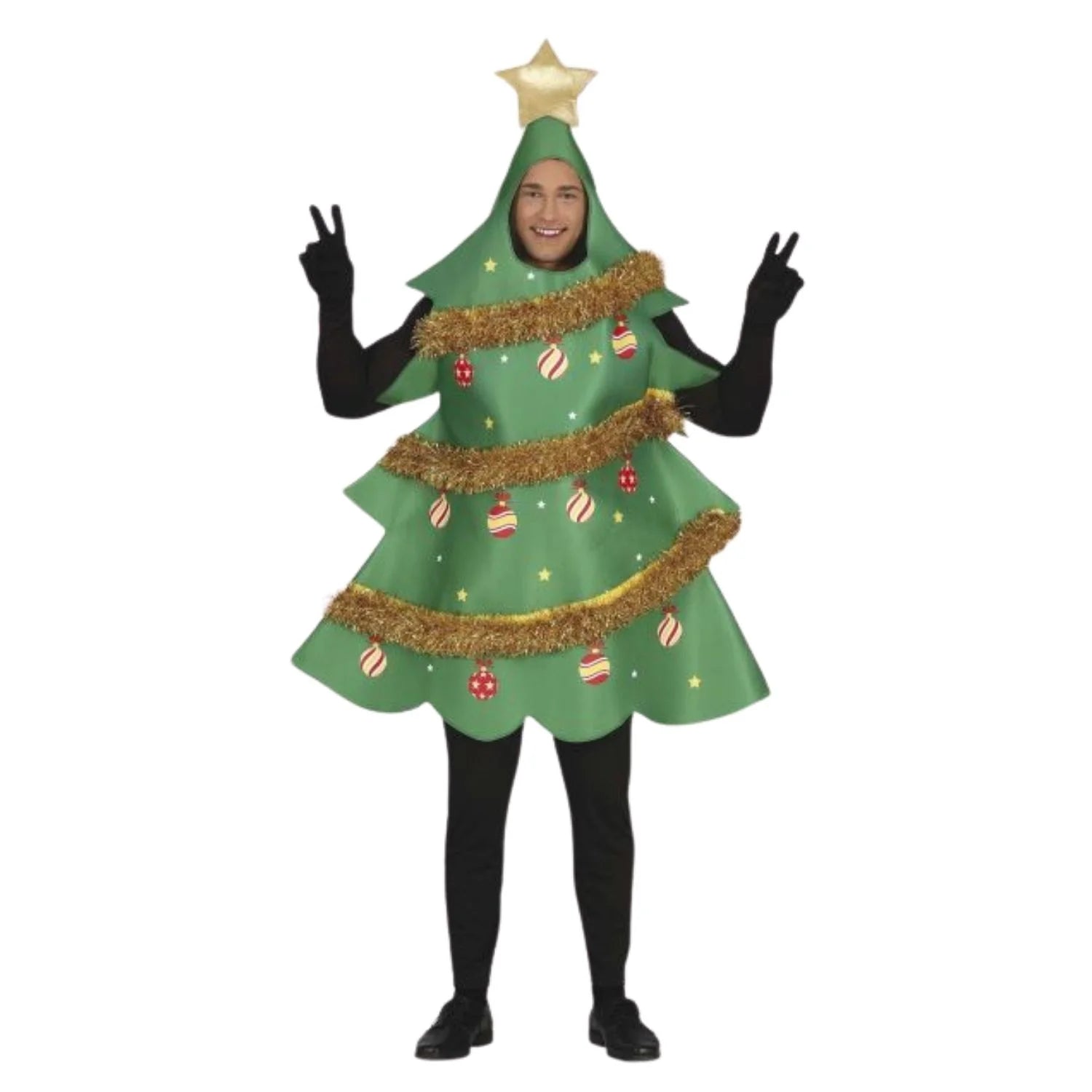 Disfraz de árbol de Navidad adulto con túnica verde y capucha para fiestas navideñas