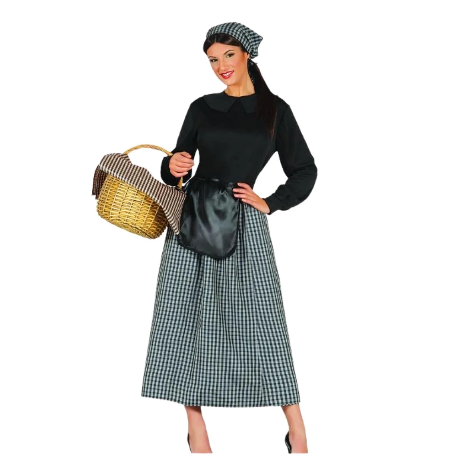 Disfraz de castañera adulta con vestido, delantal y pañuelo para eventos tradicionales