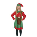 Niña con disfraz de elfa de Navidad con vestido verde y gorro navideño