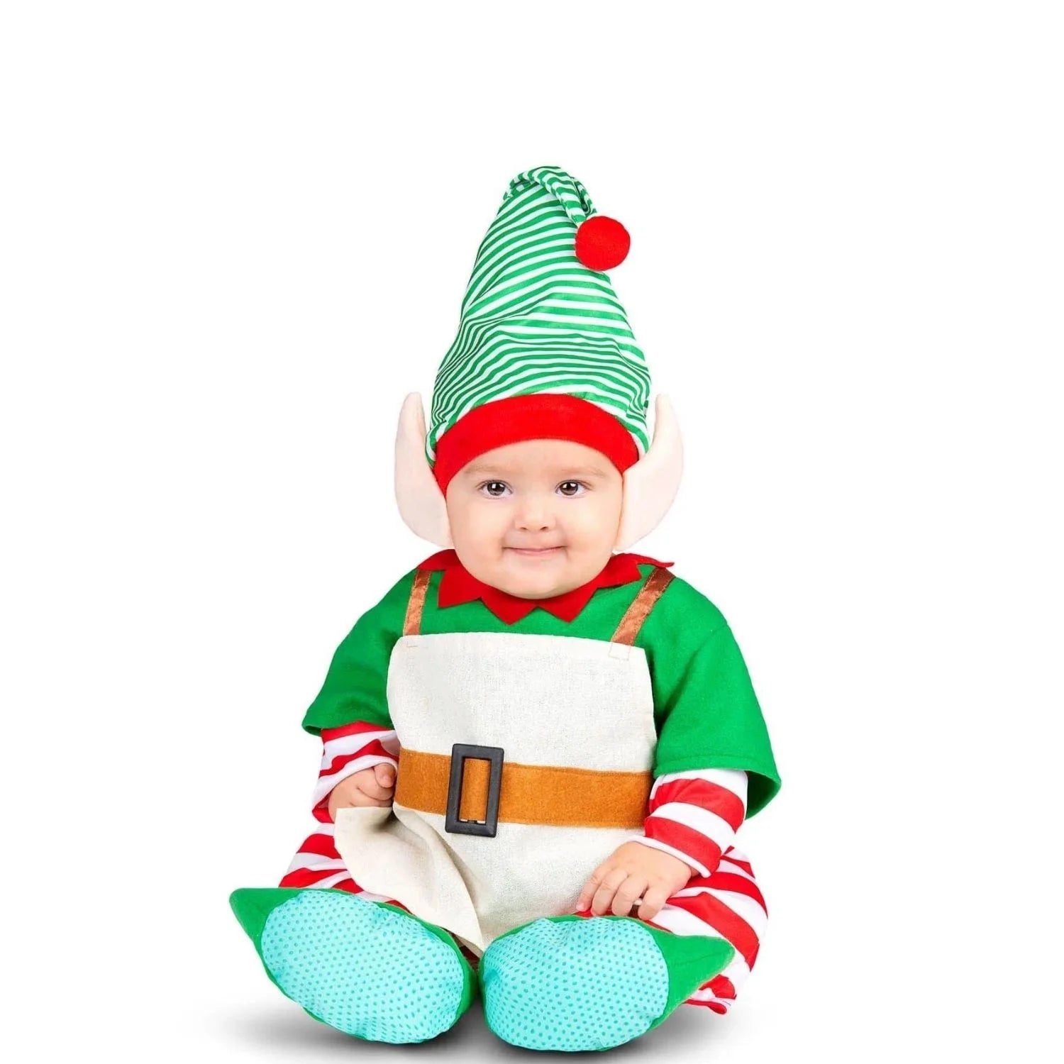 Disfraz de Elfo Baby con gorro con orejas, mono y peucos navideños