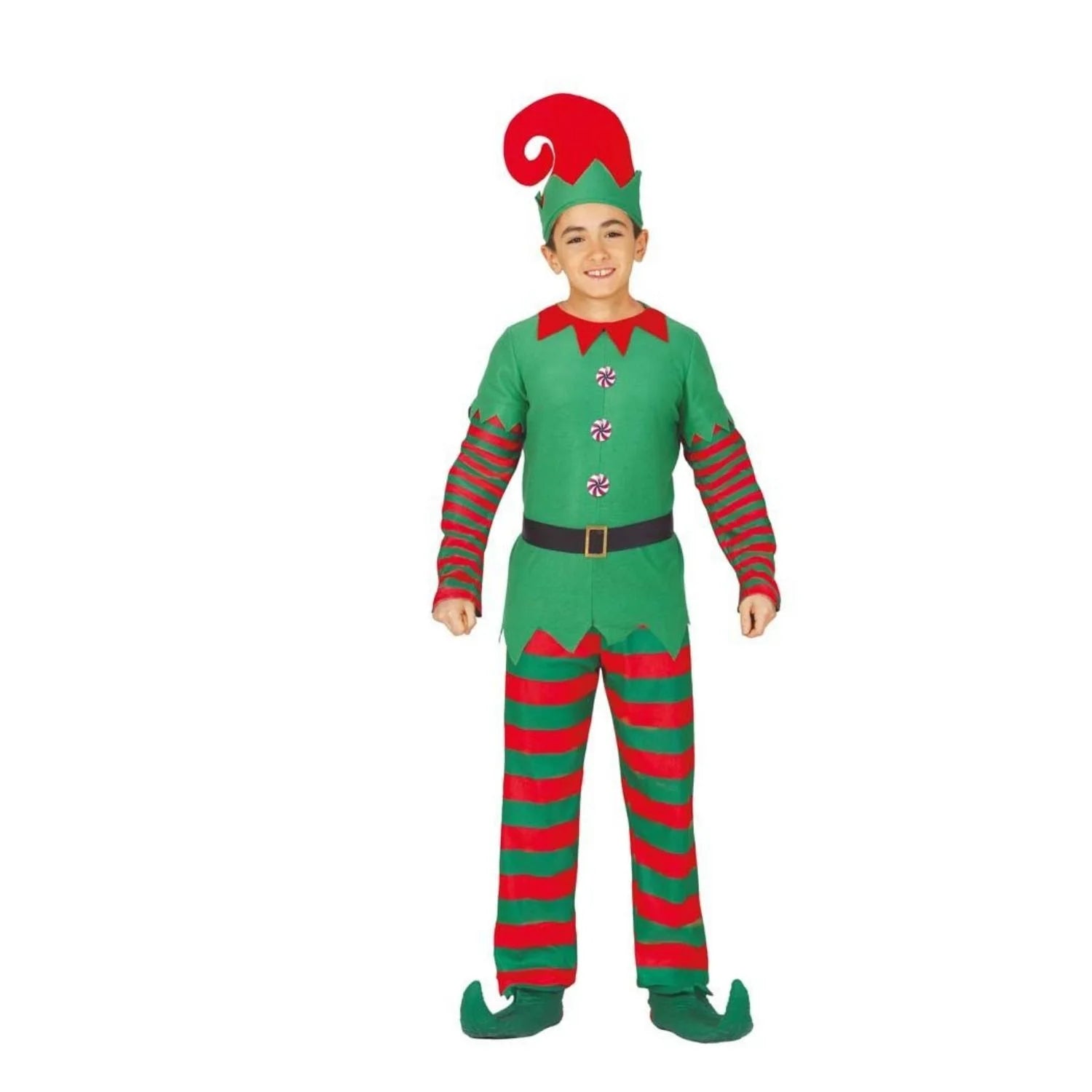 Disfraz de elfo para niño con gorro camiseta cinturón y pantalón para Navidad