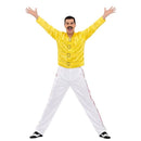 Disfraz de Freddie Mercury para hombre con chaqueta amarilla y pantalon blanco