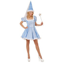 Disfraz de Hada con Estrellas con vestido azul brillante y gorro con velo