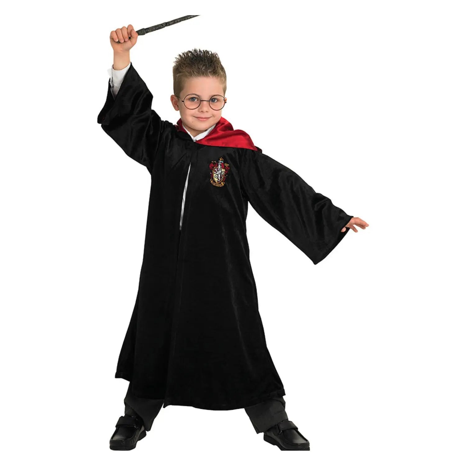 Disfraz Harry Potter Deluxe infantil con túnica negra y forro rojo escarlata