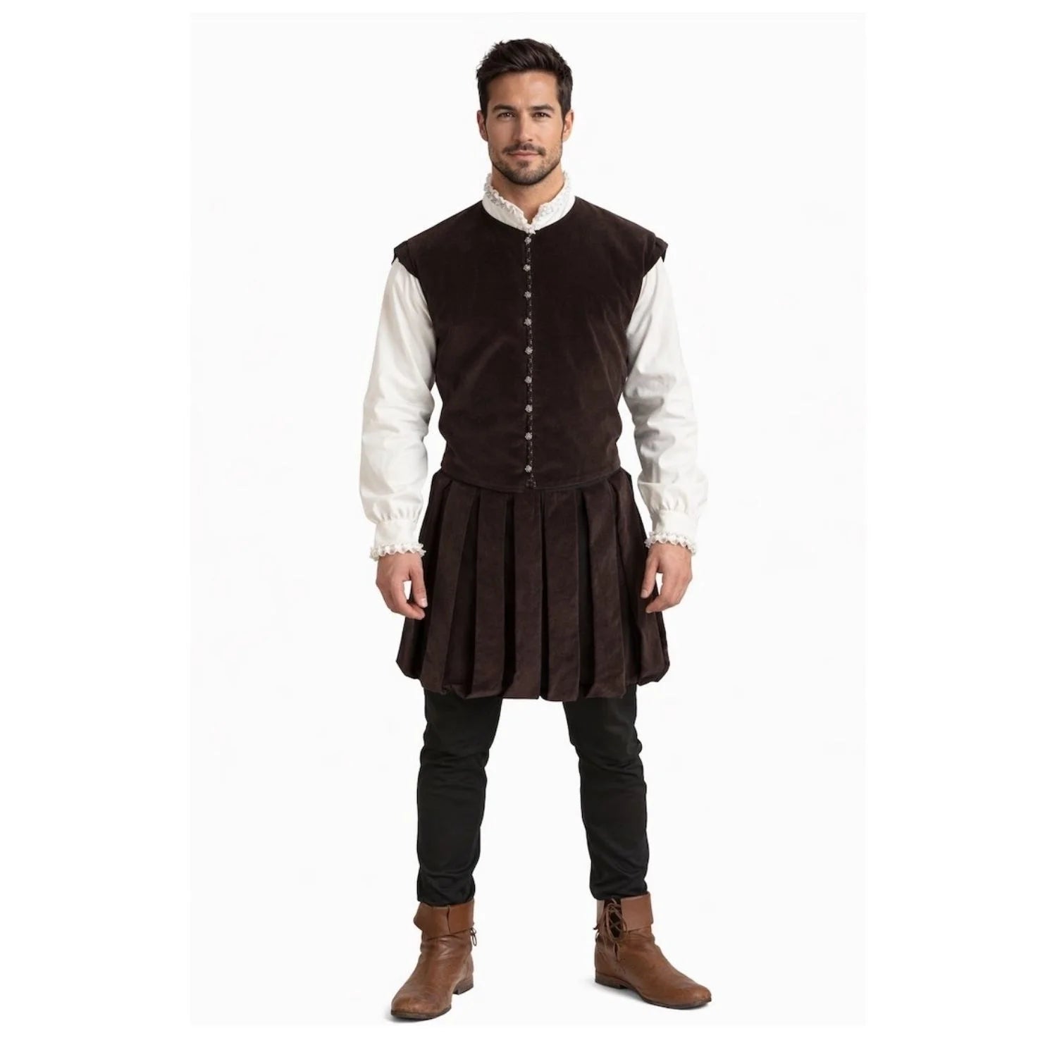 Disfraz de Hidalgo Medieval adulto con camisa, chaqueta y falda medieval