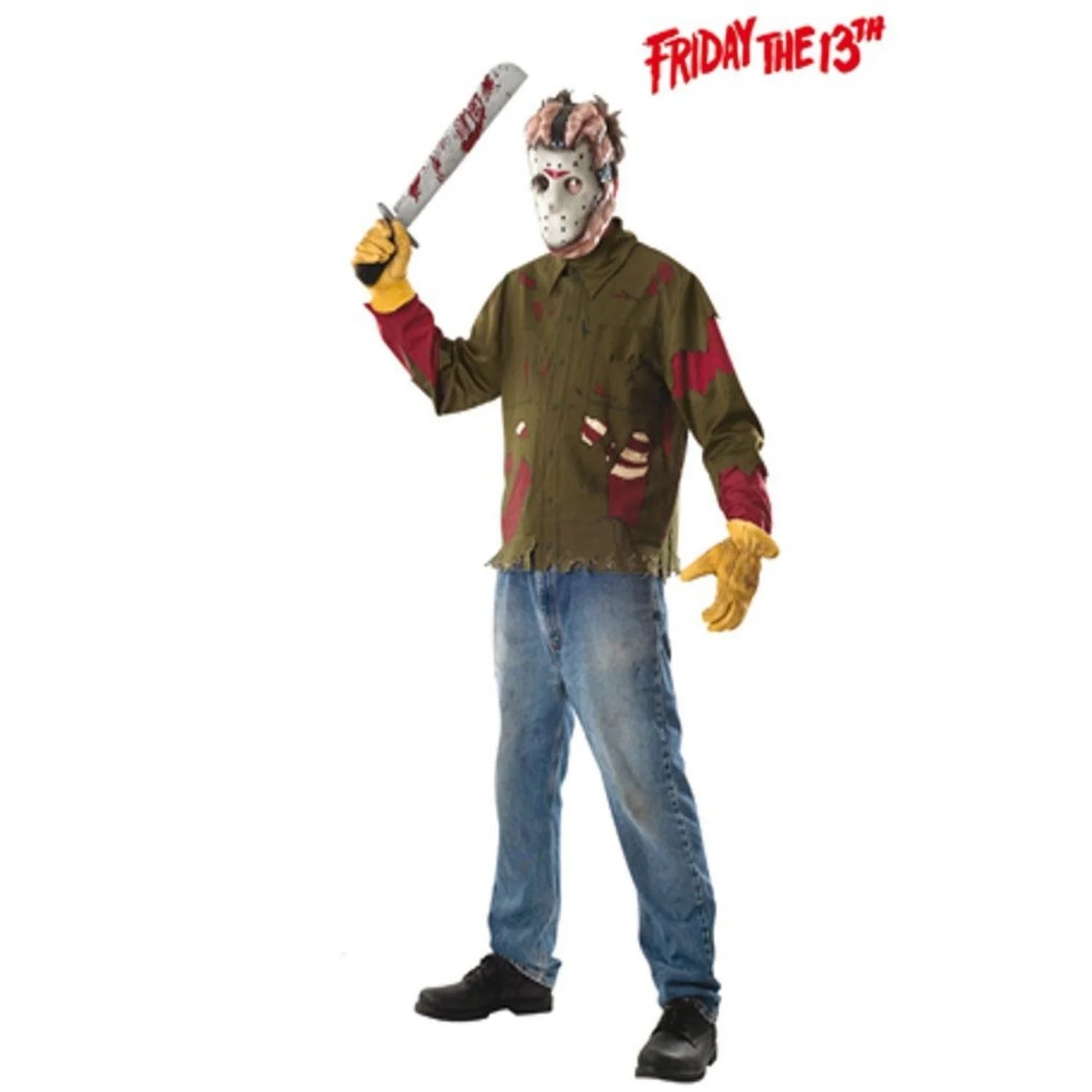 Disfraz de Jason para adulto con camisa desgastada y máscara de terror