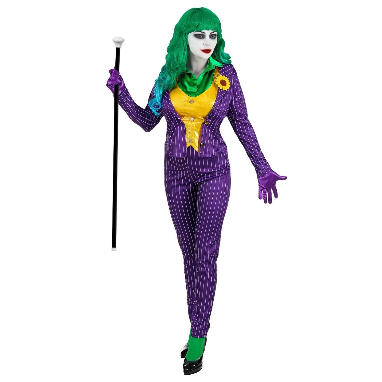 Disfraz de Joker para mujer con traje morado y guantes