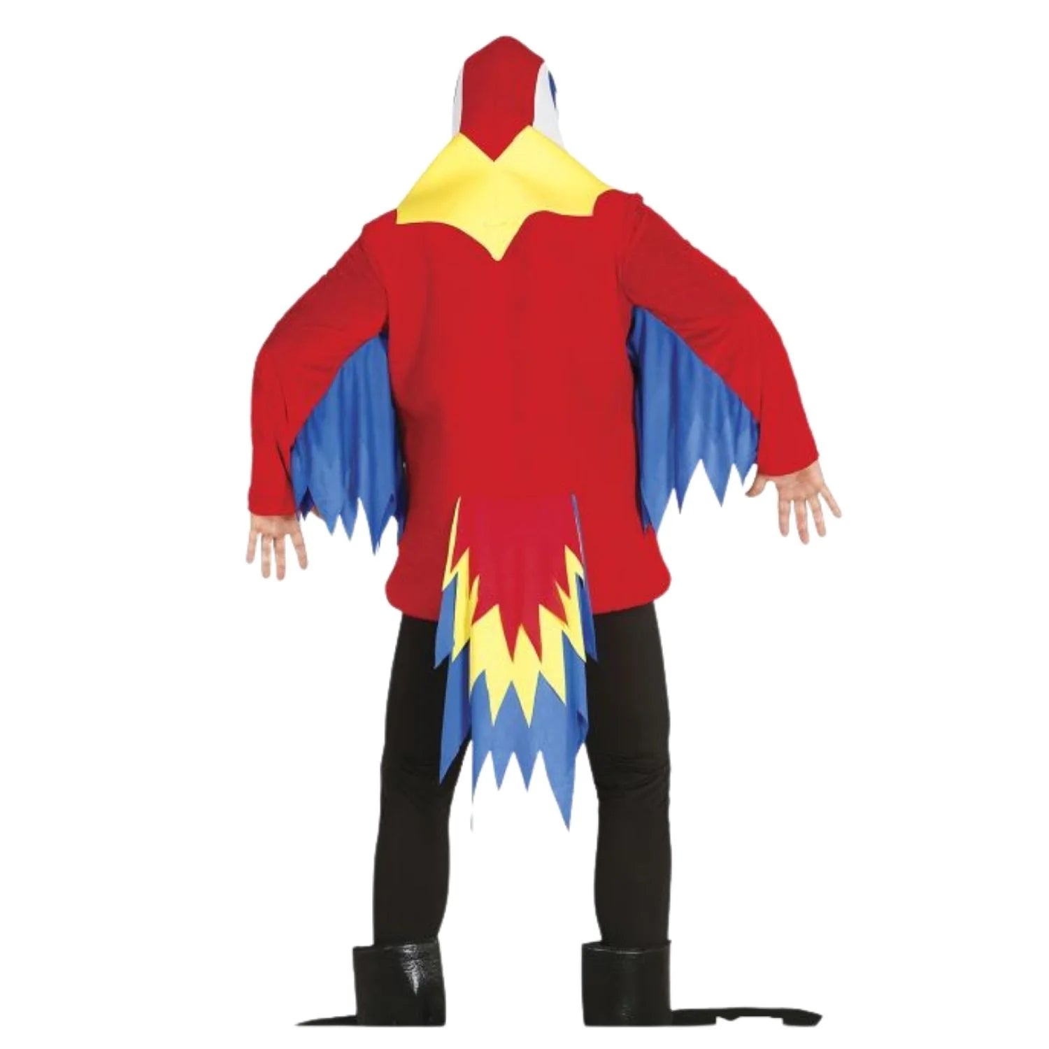 Adulto con disfraz de loro tropical colorido para fiesta temática