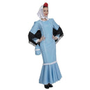Disfraz de madrileña azul para mujer con vestido, mantón, pañuelo y bolsito