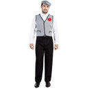 Disfraz de madrileño para hombre con gorra, pañuelo y chaleco con clavel estilo chulapo tradicional