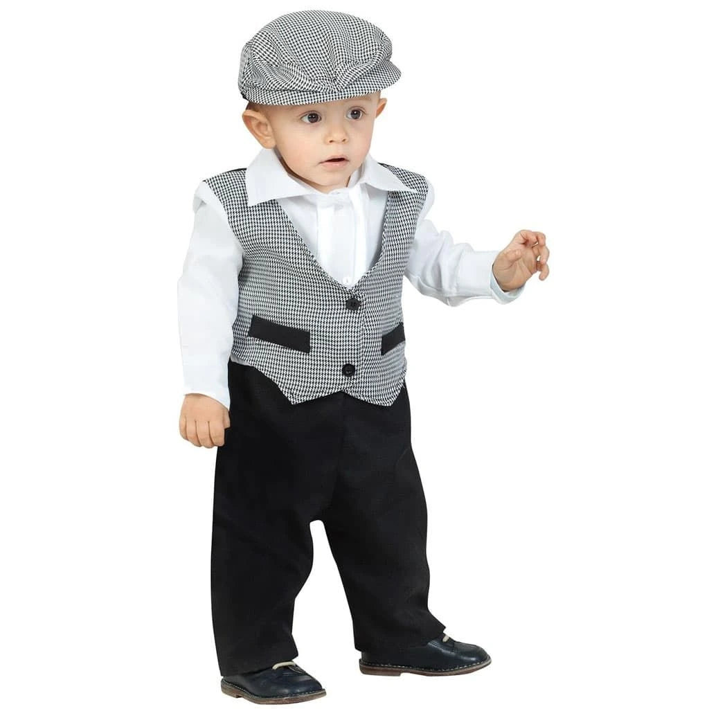 Disfraz de madrileño para niño con chaleco, clavel, gorra y pañuelo estilo chulapo tradicional
