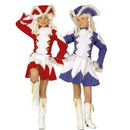Disfraz de Majorette para niña con casaca, falda y sombrero disponible en color rojo y azul