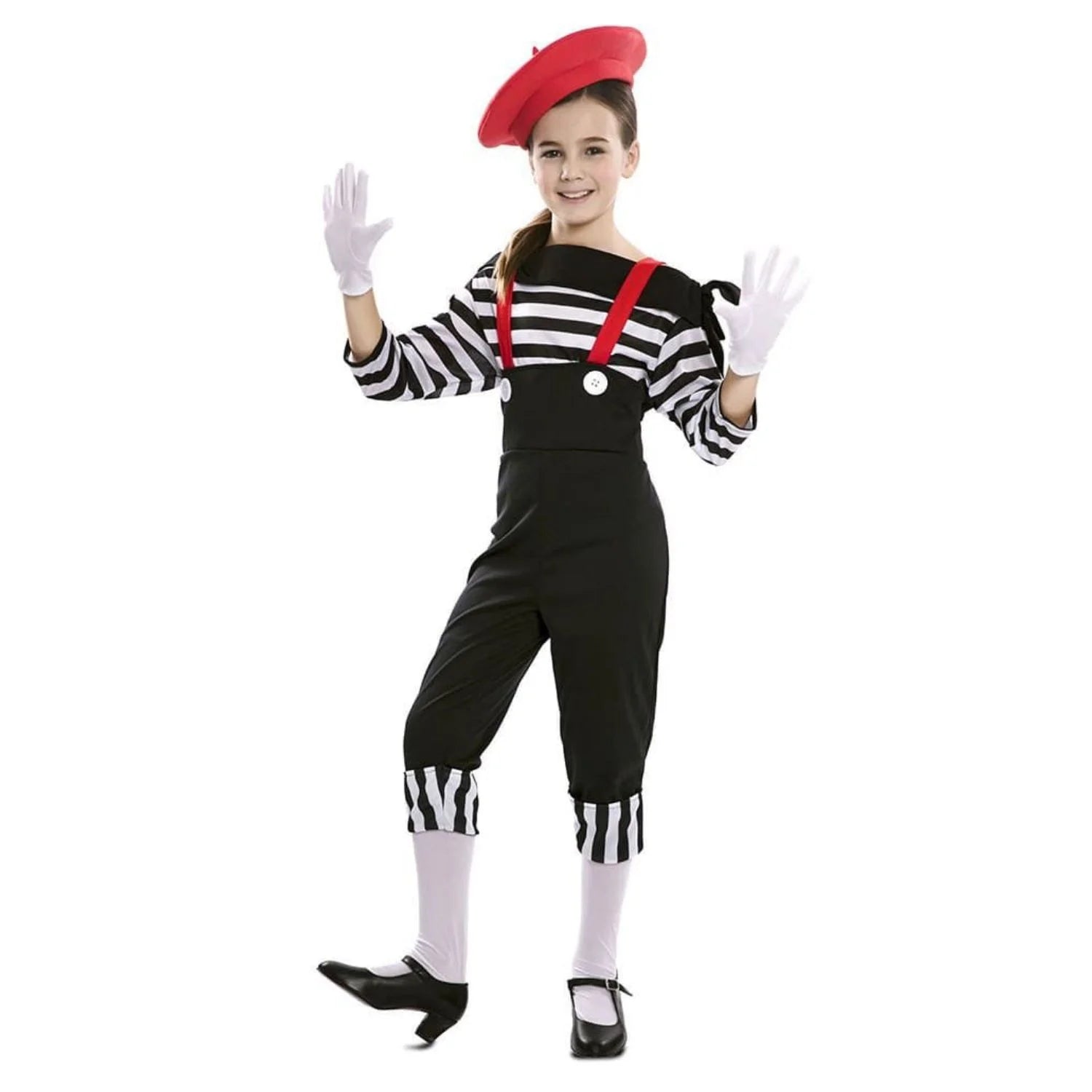 Disfraz de mimo niña infantil con boina y pañuelo para Carnaval