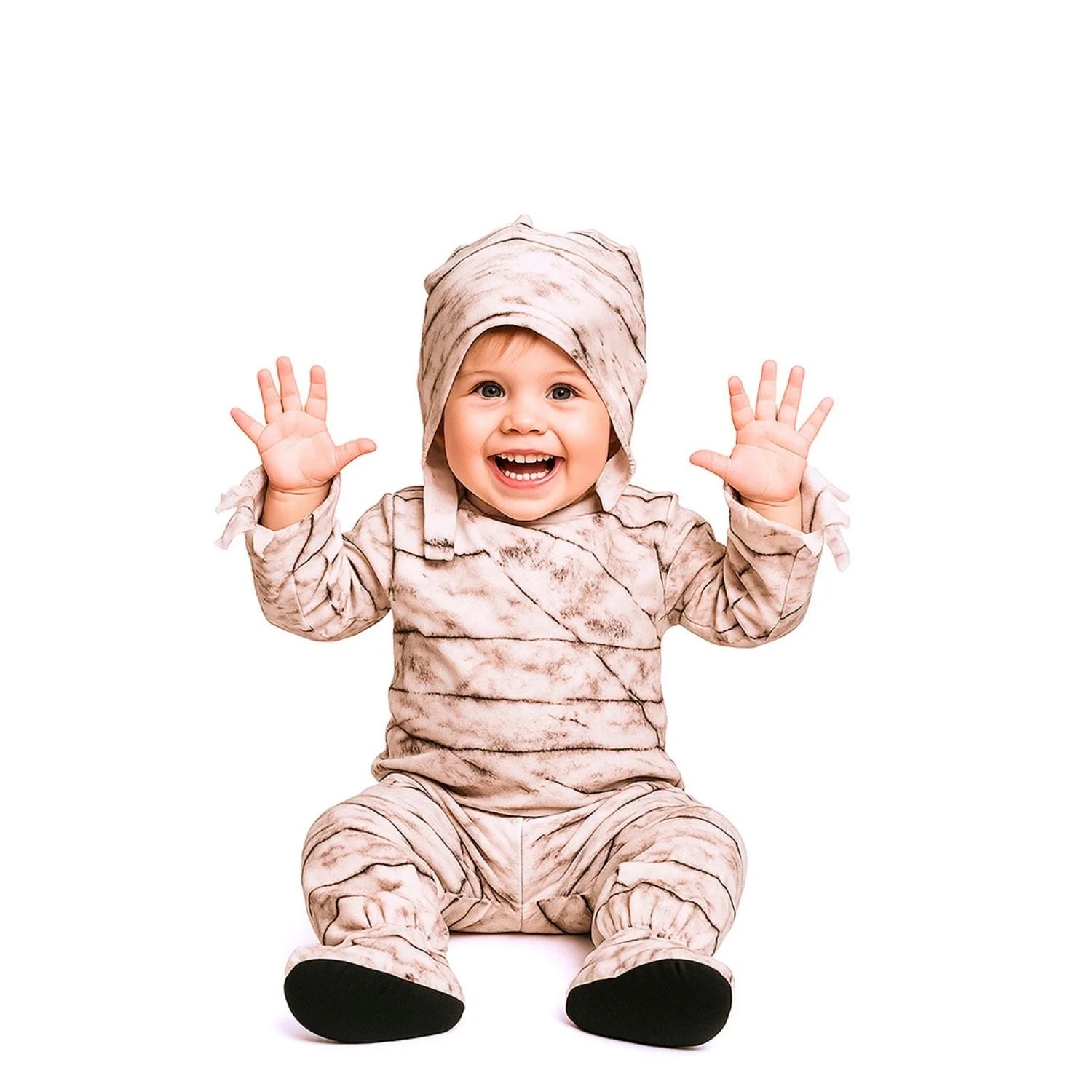 Disfraz de Momia Bebé con mono, gorro y cubrezapatos para Halloween
