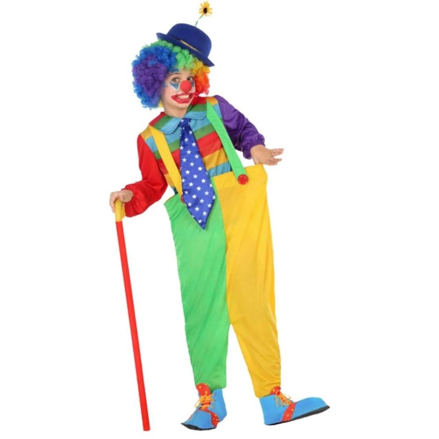 Disfraz payaso infantil con camiseta y tirantes de colores