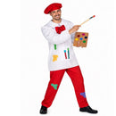 Disfraz de pintor adulto con bata y gorro rojo
