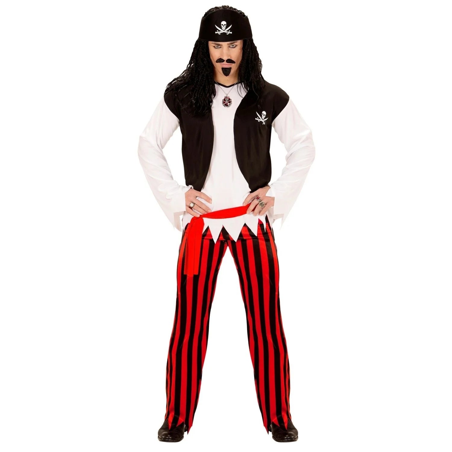 Disfraz de pirata para hombre con pantalón a rayas y pañuelo pirata