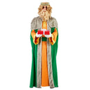 Hombre con disfraz de Rey Gaspar formado por túnica dorada y capa verde para Navidad