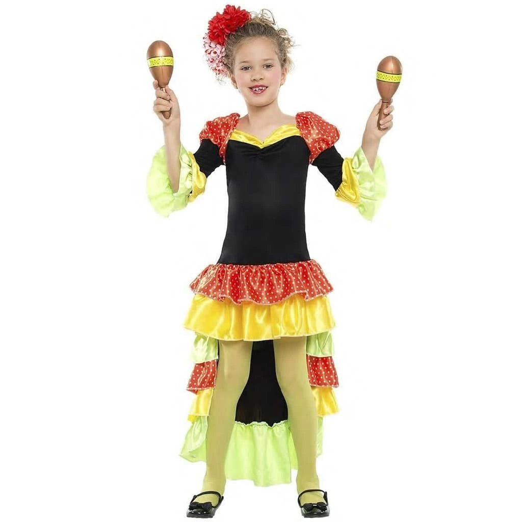Disfraz de salsa para niña con vestido colorido ideal para Carnaval y fiestas escolares