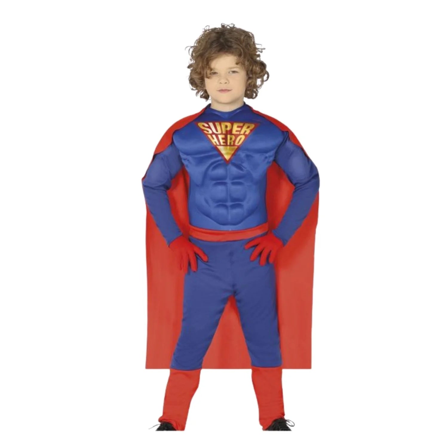 Disfraz de superhéroe musculoso para infantil con capa y mono