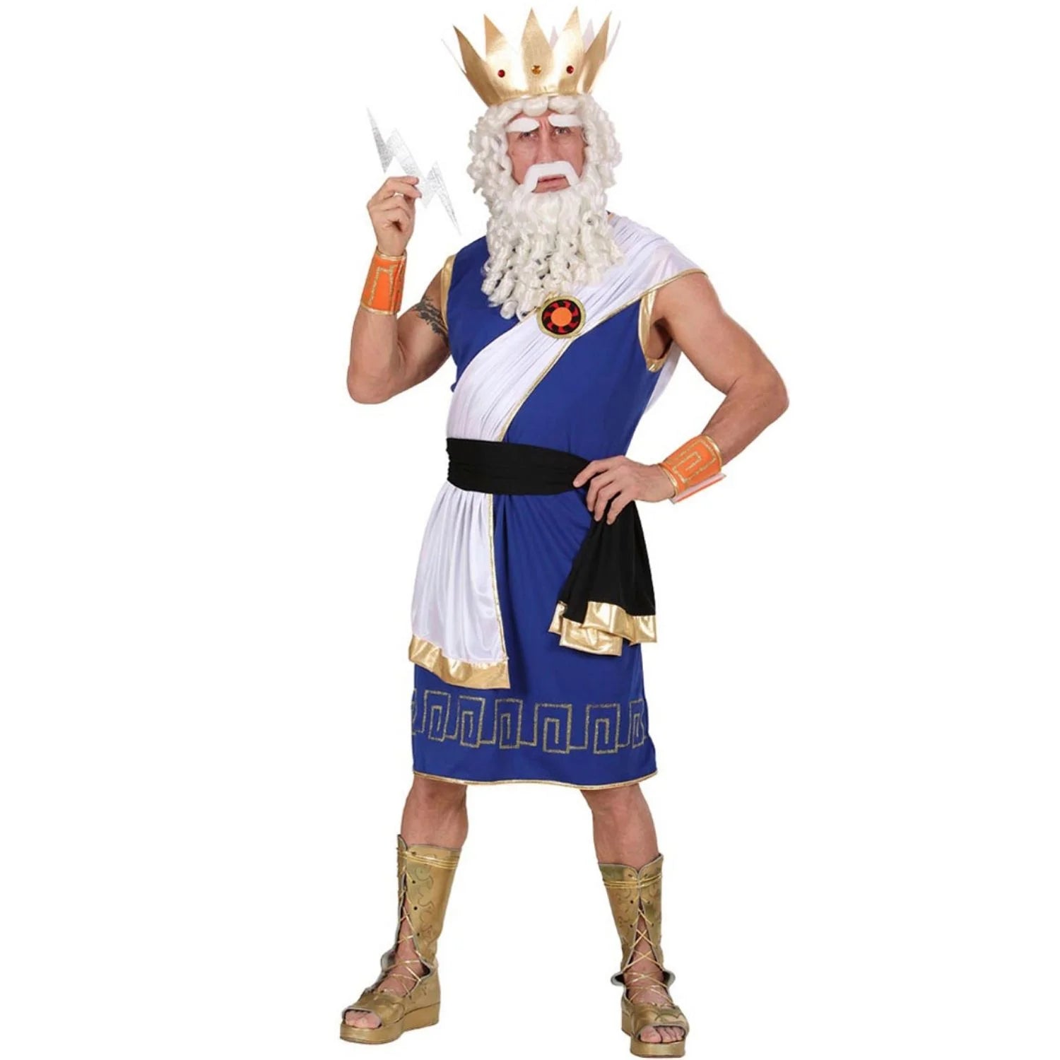 Disfraz de Zeus para hombre con túnica griega, corona y accesorios de dios olímpico
