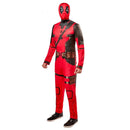 Hombre con disfraz de Deadpool adulto con mono rojo y negro y máscara