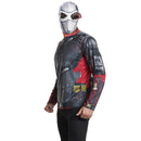 Disfraz Deadshot adulto con camiseta estampada y máscara plateada futurista