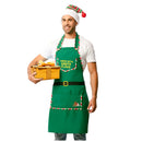 Hombre con disfraz de delantal de elfo navideño verde y gorro de Navidad