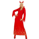 Disfraz de diablesa glitter para mujer con vestido rojo y cuernos