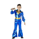 Disfraz disco azul niño años 70 con camisa pantalón y cinturón estilo retro Carnaval
