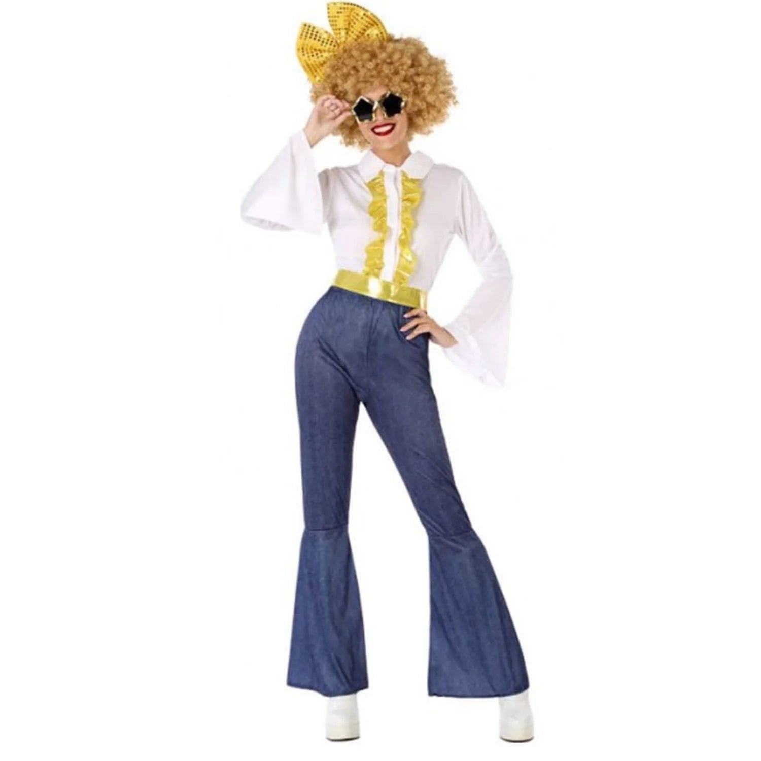 Disfraz disco mujer con camisa y pantalón retro