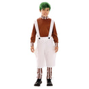 Disfraz de duendecillo dulce para niño con peto blanco corto camiseta marron y calentadores inspirado en Charlie y la fabrica de chocolate