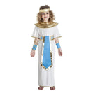 Disfraz de egipcia para niña con vestido blanco, cinturón con delantal y accesorios dorados