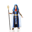 Disfraz de faraón egipcio azul para niño con túnica, capa, tocado y accesorios dorados ideal para Carnaval