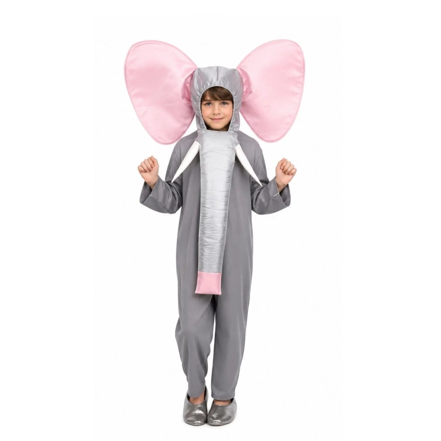 Disfraz elefante infantil con mono gris y trompa acolchada