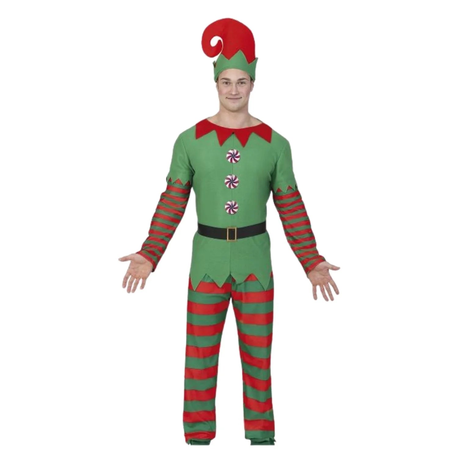 Disfraz Elfo adultos con cinturón, gorro, pantalón y camiseta para Navidad