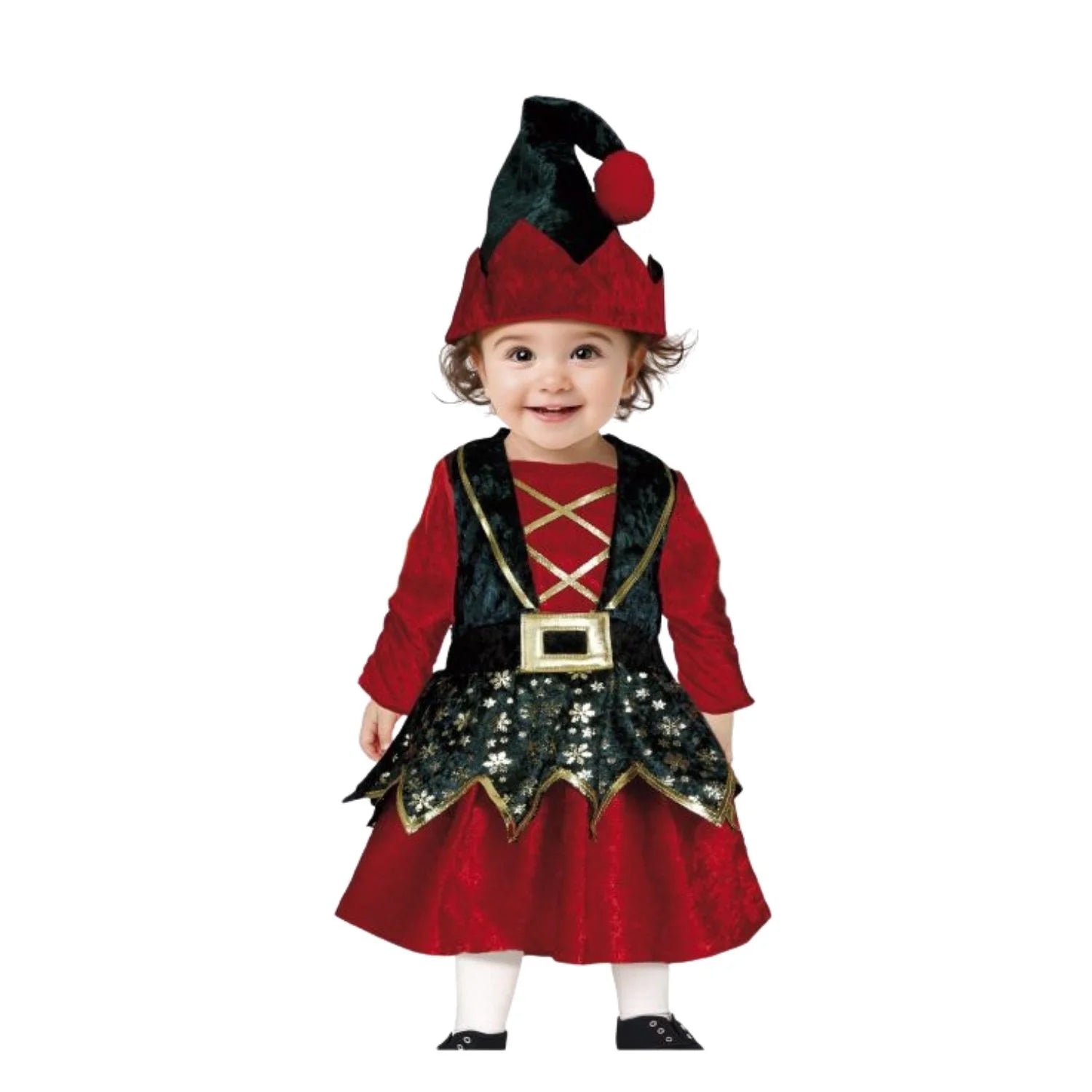 Disfraz de elfo bebé niña con chaleco falda y gorro para Navidad