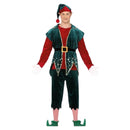 Disfraz Elfo elegante para hombre con chaleco, cinturón, gorro, pantalón y camiseta para Navidad