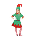 Niña con disfraz de elfo navideño con vestido, gorro y cinturón