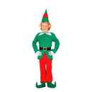 Niño con disfraz de elfo verde infantil con gorro, cinturón, camisa y pantalón