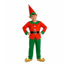 Niño con disfraz Elfo navideño rojo y verde para Navidad