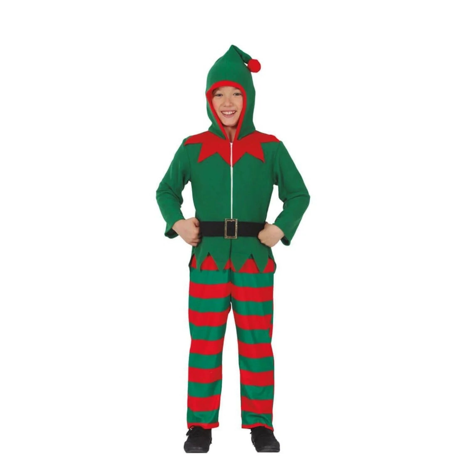 Niño con disfraz de elfo pijama infantil verde con capucha para Navidad