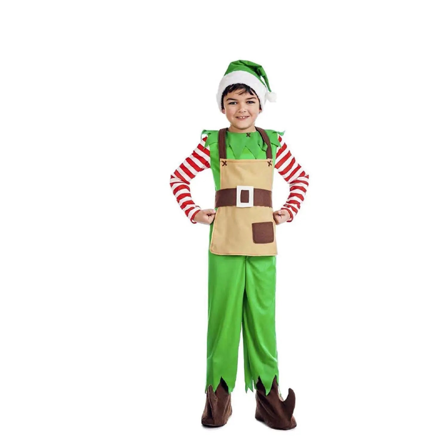 Disfraz de elfo de Navidad para niño con mono, gorro y cubrebotas
