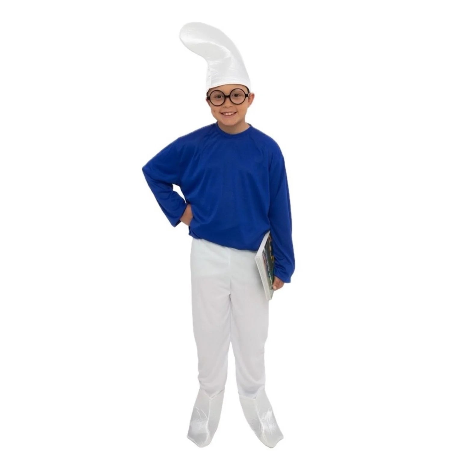 Disfraz enanito azul para niño con gorro curvado y cubrebotines